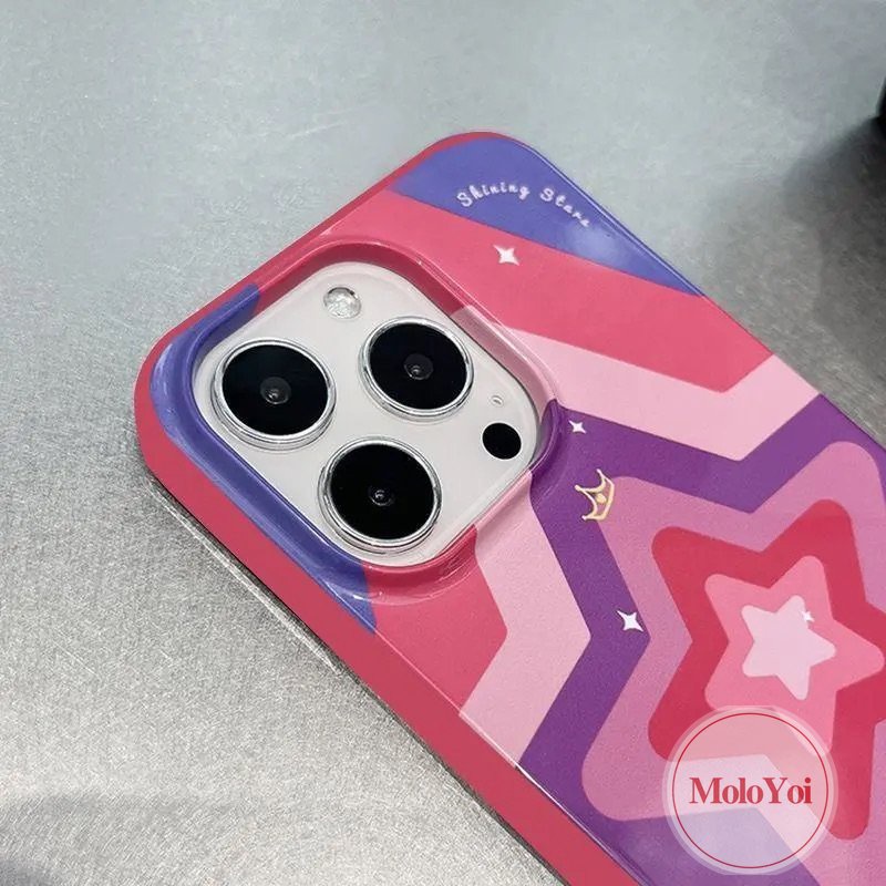 Kompatibel Untuk IPhone 14 Pro Max11 7 8 Plus XR 13 12 Pro Max 7plus X XS Max SE 2020 Rose Red Fashion Gradient Stars Shockproof Glossy Halus Soft Cover