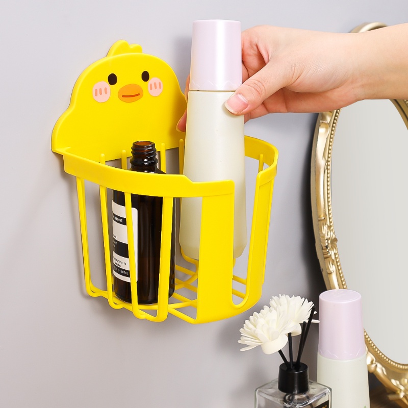 Rak Dinding Tempel Bebek Kuning Rumah Tangga/Tanpa Meninju Kamar Mandi Shower Shampoo Penyimpanan Toilet Paper Holder