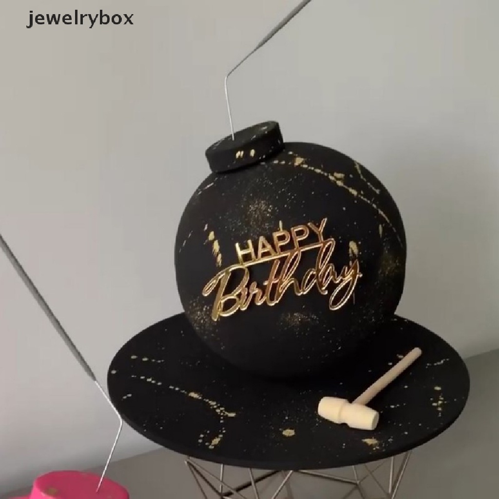 [jewelrybox] 1pc Topper Kue Happy Birthday Unik Emas Akrilik Topper Cupcake Ulang Tahun Butik