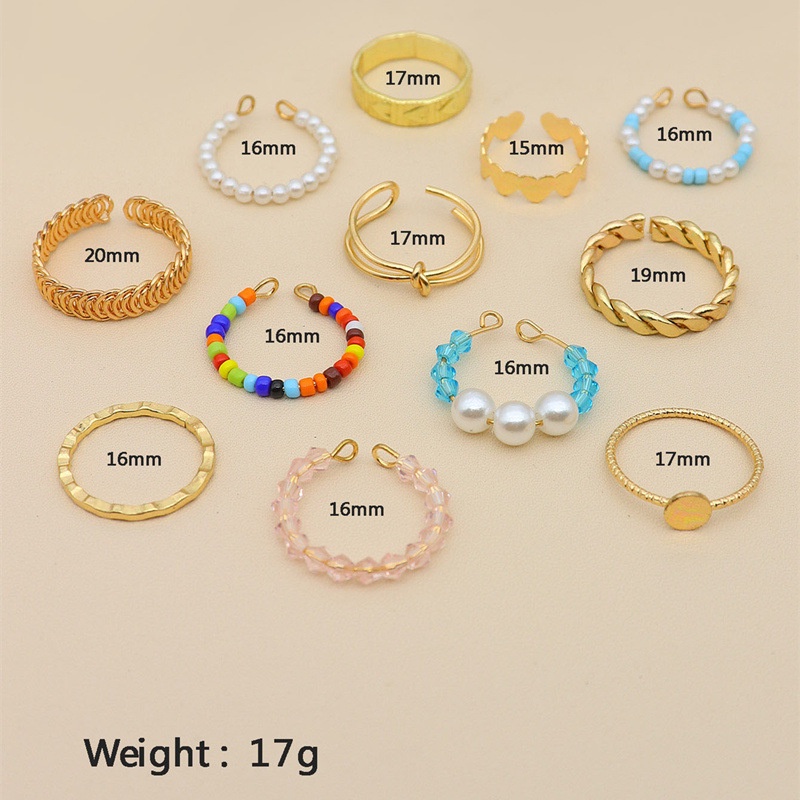 12pcs/set Cincin Manik-Manik Warna-Warni Gaya Bohemian Cinta Hati Cincin Geometris Set Untuk Aksesoris Perhiasan Pesta Wanita