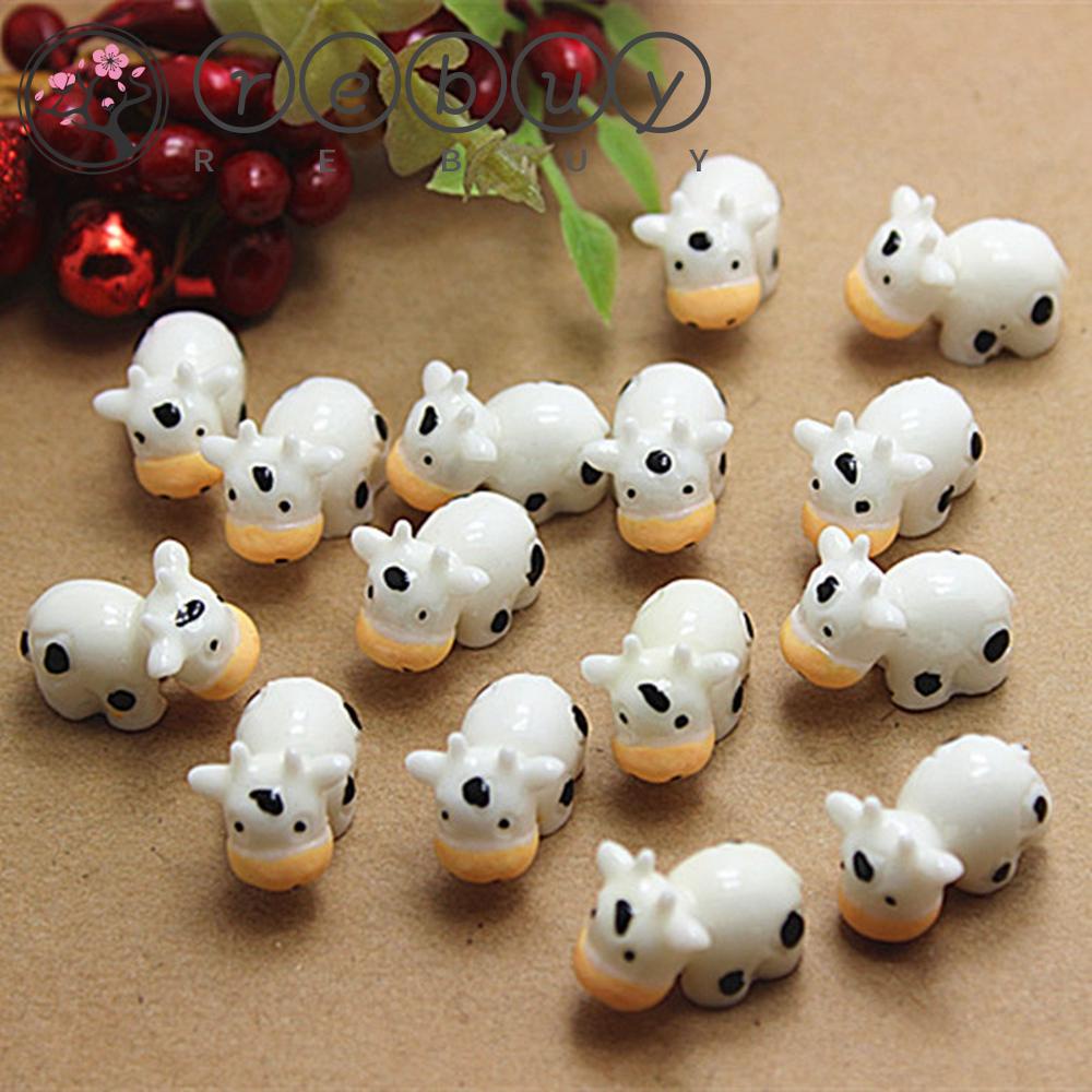 REBUY Cute Miniatures Mini Micro Landscape Figurines Animals Craft Kawaii Cow 10pcs DIY Accessories Fairy Garden/Multicolor