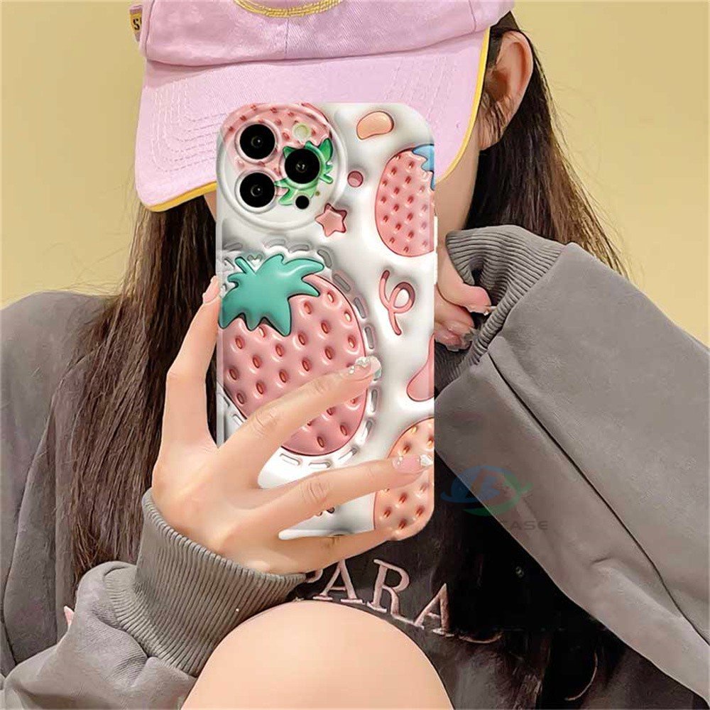 Casing hp Samsung A14 A04 A04S A13 A03 A03S A12 A52 A52S A21S A50 A50S A30S A20 A10S A10 A1 M11 J7Prime J7Pro J6Prime J6Plus Cream Strawberry Rabbit Silikon Airbag Case Binteacase