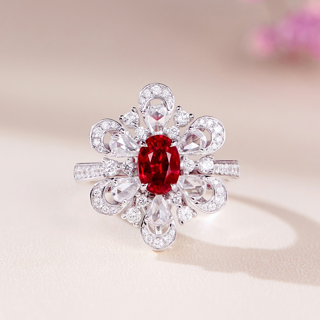 Goldkingdom Aksesoris Perhiasan Fashion Ready Stock Merekomendasi Online Merah Siaran Gaoding Perhiasan Imitasi Alami Mozambik Merpati Darah Ruby Bunga Cincin Gadis