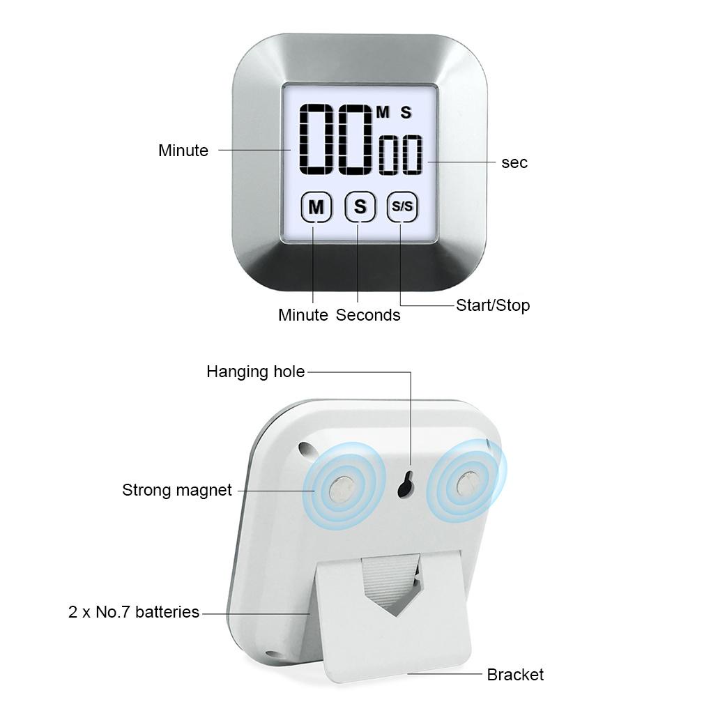 Timer Digital LCD Masak Belajar Baking Touch Control Tampilan Besar Tabletop 99menit 59detik Alarm Hitung Mundur Stopwatch