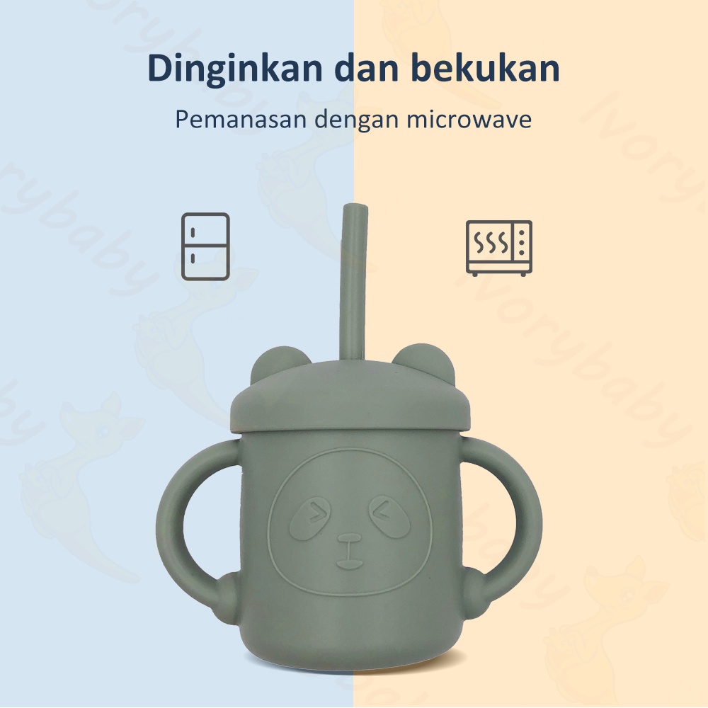 Ivorybaby Gelas silikon minum bayi anak bpa free Training cup bayi anti tumpah Straw cup bayi