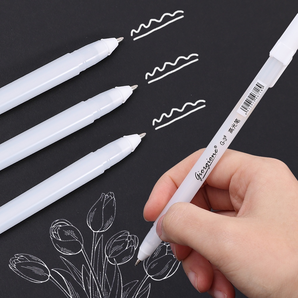 1 Pc 0.8 mm Putih Hightlighter Pen Kartu Hitam White Art Spidol Sketsa Liner Halus Pena Coretan Pena Graffiti Hand-painted Gel Pen Perlengkapan Sekolah