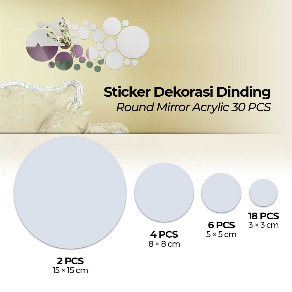 (BISA COD) FTIHSHP SOLEDI Sticker Dekorasi Dinding Round Mirror Acrylic 30 PCS - SL03