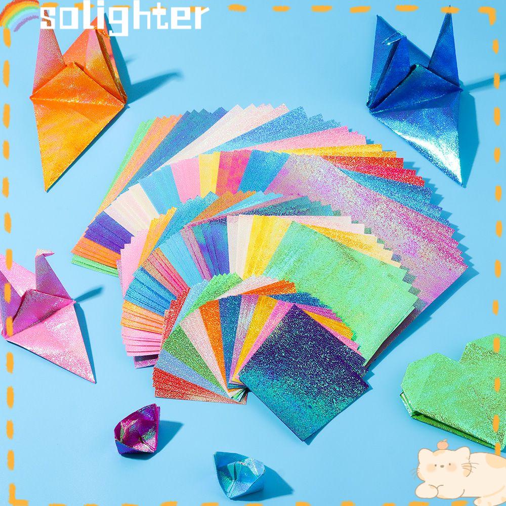 Solighter 50lembar Kertas Origami Berkilau Multi Ukuran Campur Warna Bersinar Perlengkapan Alat Tulis Scrapbooking Dekorasi