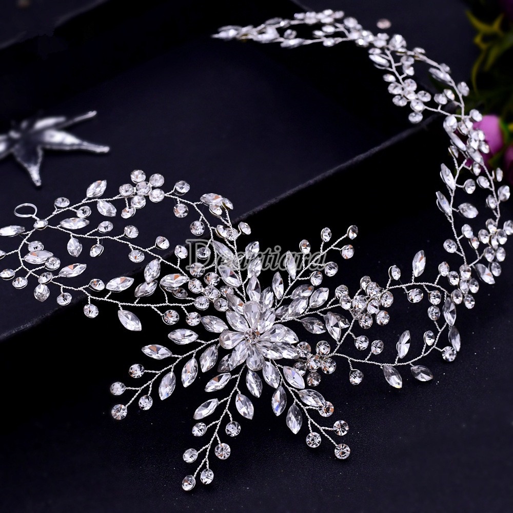 Fashion Bridal Handmade Hiasan Kepala Dengan Bentuk Makeup Aksesoris Rambut Gaun Pernikahan Pan Hair Band Rhinestone Hair Band