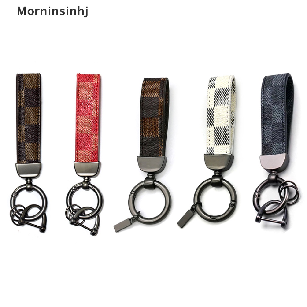 Mornin Kulit Asli Lanyard Gantungan Kunci Pria Wanita Motif Kotak Gunmetal Buckle id