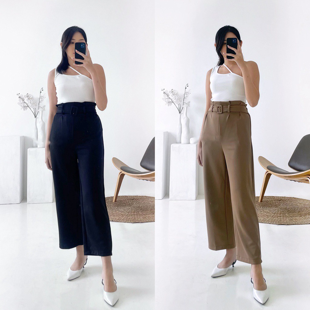 ilook | Cullote Office Belt Scuba | Kulot Highwaist Korean Style | Fashion Bawahan Wanita