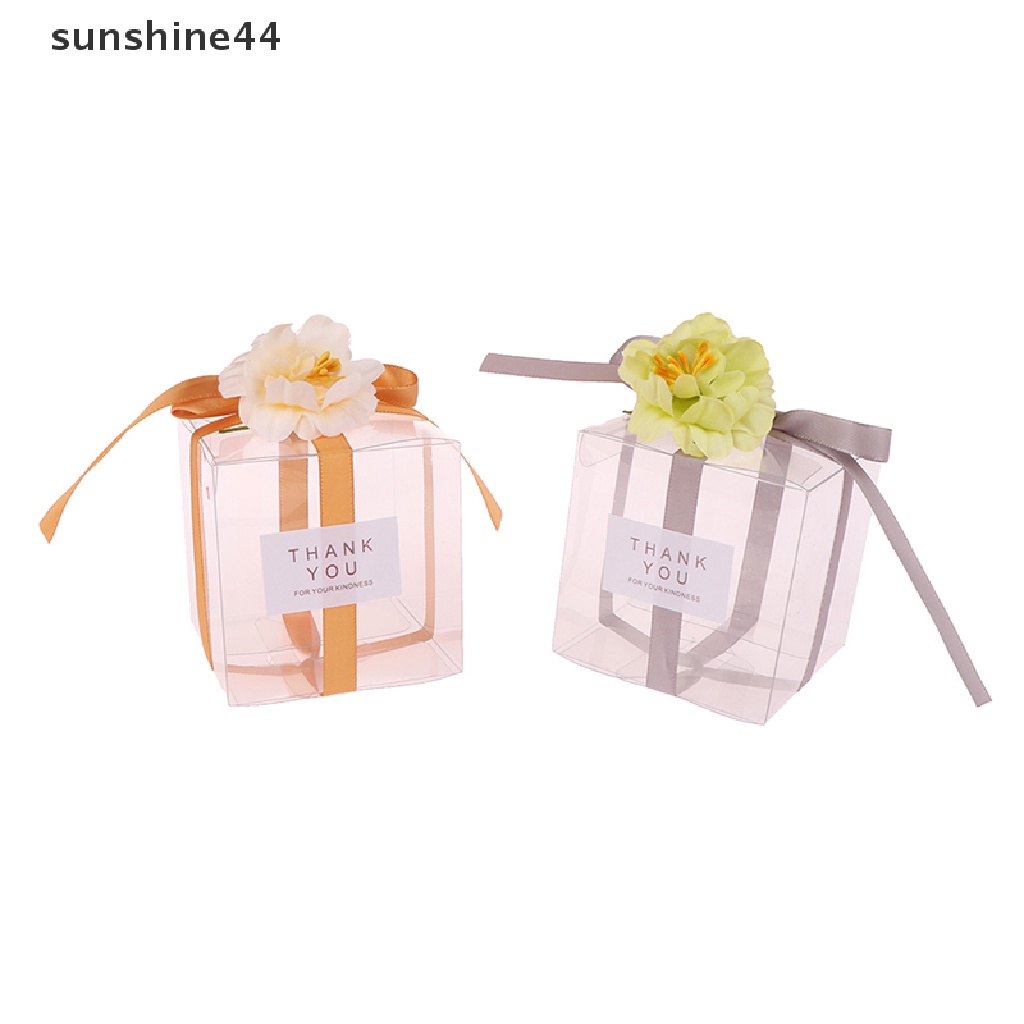 Sunshine 5Pcs Thank You Tas Kado Transparan Pita Bunga Artificial Souvenir Pernikahan ID