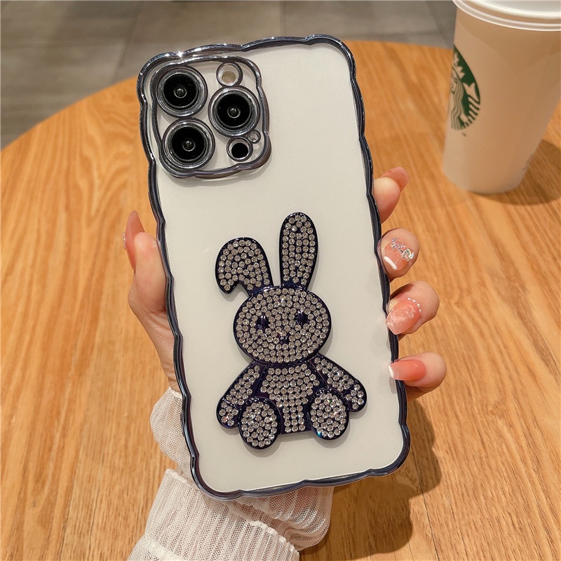 Luxury flash drill rabbit wavy border silicone soft shell phone case Kompatibel Untuk iphone14 13 12 11promax iphone14 13 12 11 shockproof back cover casing