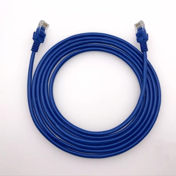 Kabel LAN Biru Dengan Kepala Konektor RJ45 Panjang 50 Meter Siap Pakai