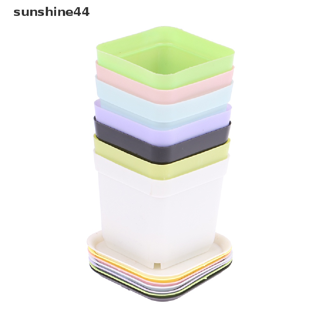 Sunshine 10Set Sukulen Pot Bunga Persegi Kecil Seedling Square Plastik Lucu Pot Bunga ID