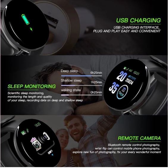 SmartWatch D18 Smart Watch Olahraga Tahan Air Pria dan Wanita Bluetooth Digital Smart Watch (Indoberkah88)