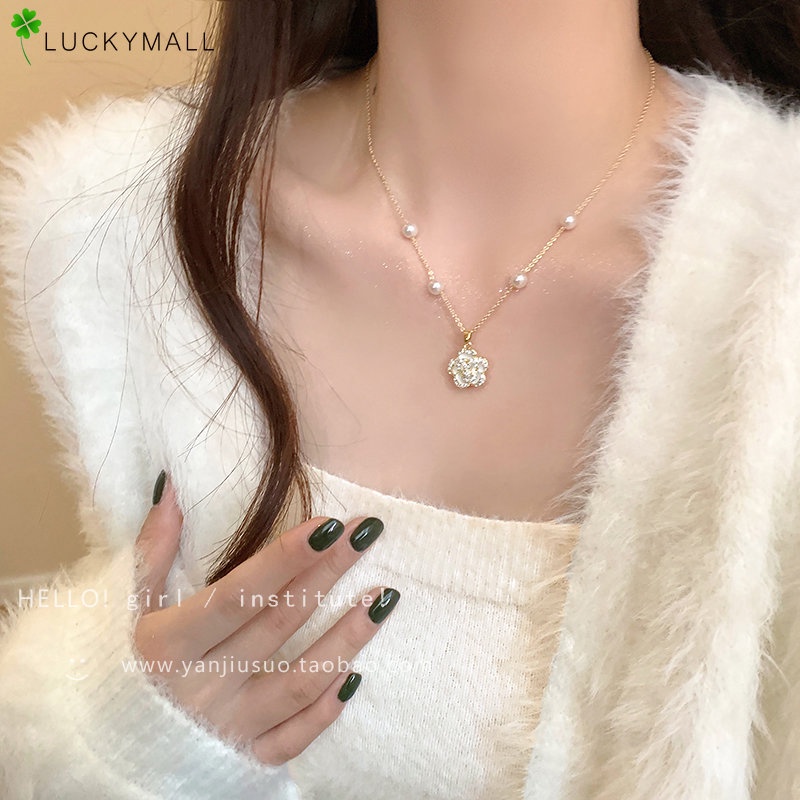 Fashion Pearl Chain Pendant Necklace Elegant White Flower Bracelet for Women Jewelry Accessories