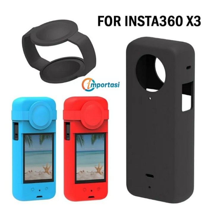 Silicone Case Body &amp; Lens Cap INSTA360 X3 Cover Lensa Silikon Kondom - Hitam