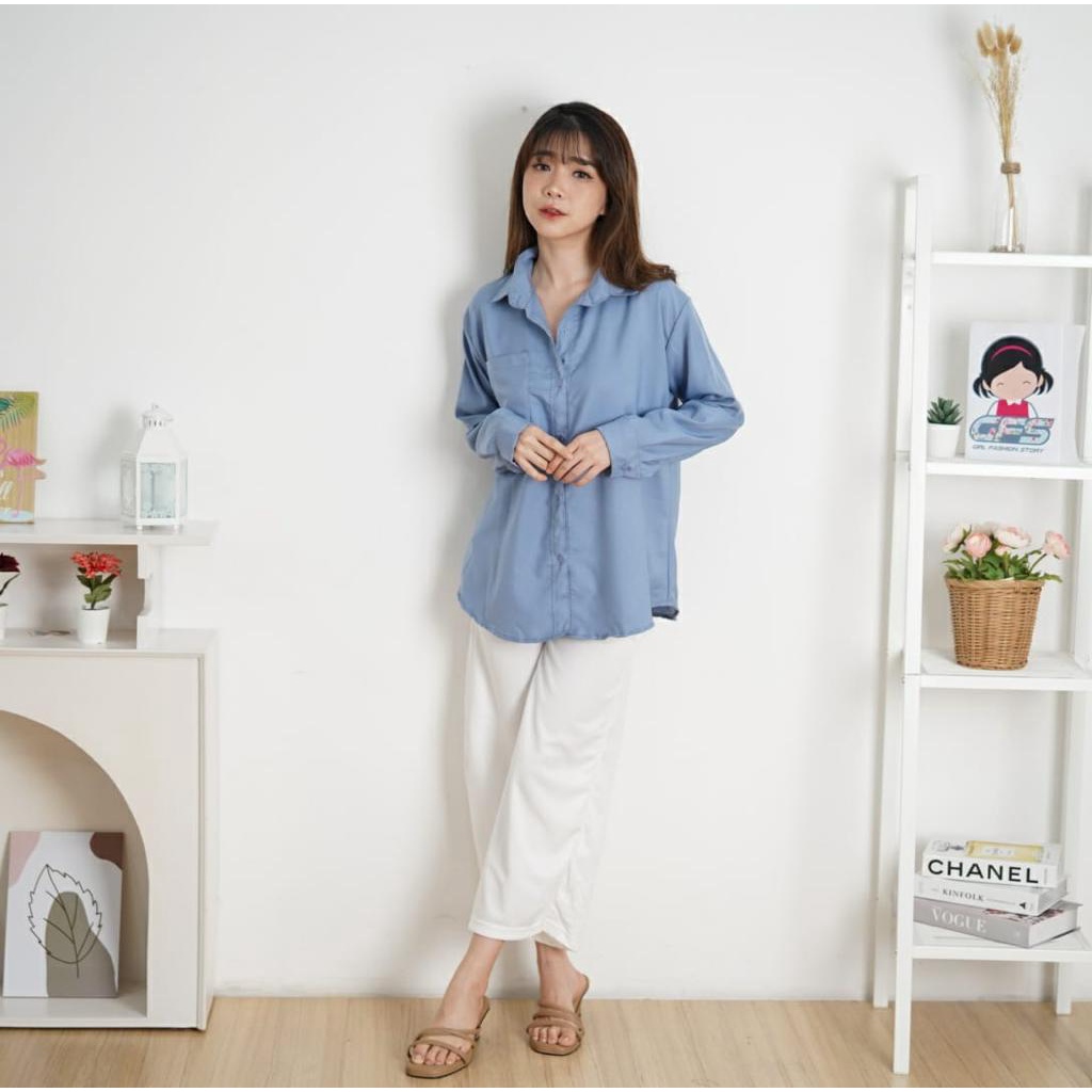 Tq88indonesia Fashion Baju Atasan Wanita Terbaru MIHOKO SHAKILA OVERSIZE BLOUSE Lengan Panjang Polos / Blus / Ootd