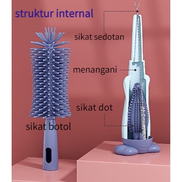 Sikat Botol Susu Bayi/ Sikat Botol Dot 3in1 Bayi Silikon /Botol Susu bayi Sedotan/pembersih dot empeng-babi