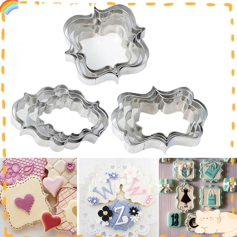 Solighter 3/4PCS Bingkai Cookies Cutter DIY Oval Stainless Steel Cetakan Kue Merry Christmas Cookie Mould