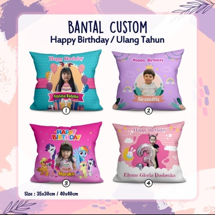 

⭐BISA COD⭐ Bantal Custom nama foto ulang tahun kado souvenir 35×30cm,40×40cm - 40×40