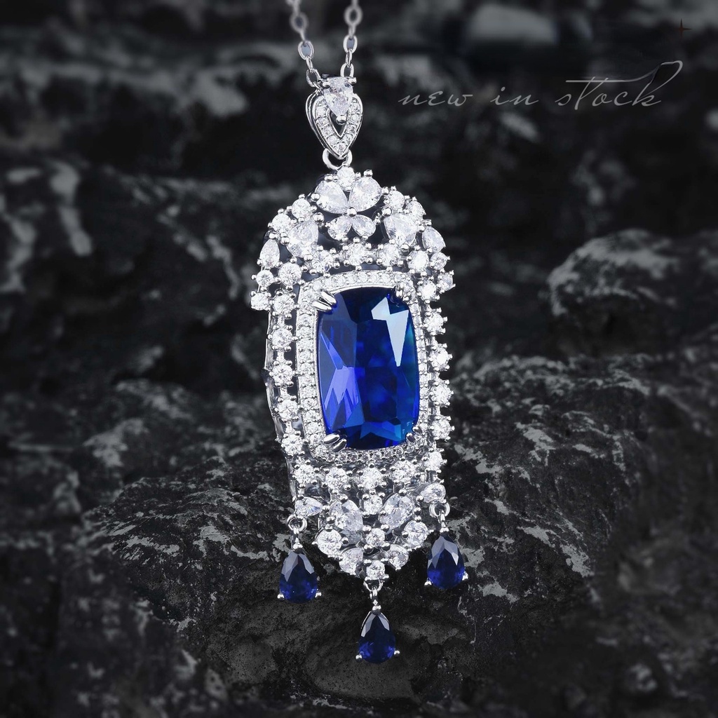 Goldkingdom Fashion Perhiasan Aksesoris Ready Stock Perhiasan Makan Malam Safir Kalung 20karat Berlian Biru Alami Liontin Perempuan