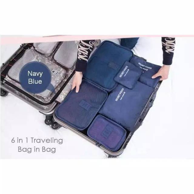 (NCS) Travel 6 in 1 Bag in Bag Set in Pouch Organizer Tas Baju Koper Storage