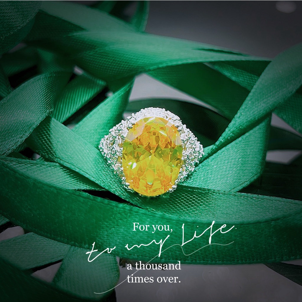 Goldkingdom Aksesoris Perhiasan Fashion Ready Stock Cincin Berlian Karbon Tinggi Mengacu Pernikahan Mewah Eropa Dan Amerika Micro-Hias Berlian Kuning.