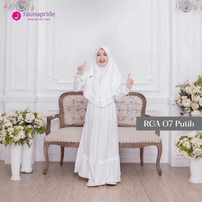 Rauna - Baju Muslim - Gamis Anak 07 Putih - S