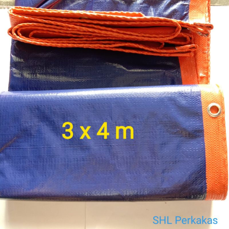 TERPAL KOREA TEBAL A8 UKURAN 3x4 METER BIRU ORANYE - TERPAL TENDA
