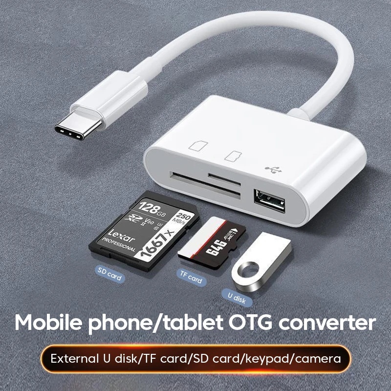 Usb C SD Card Reader Adapter Transfer Data Untuk Huawei USB Type C Cardreader 3in1 Type-C Adapter TF SD Memory Card Reader Konektor OTG