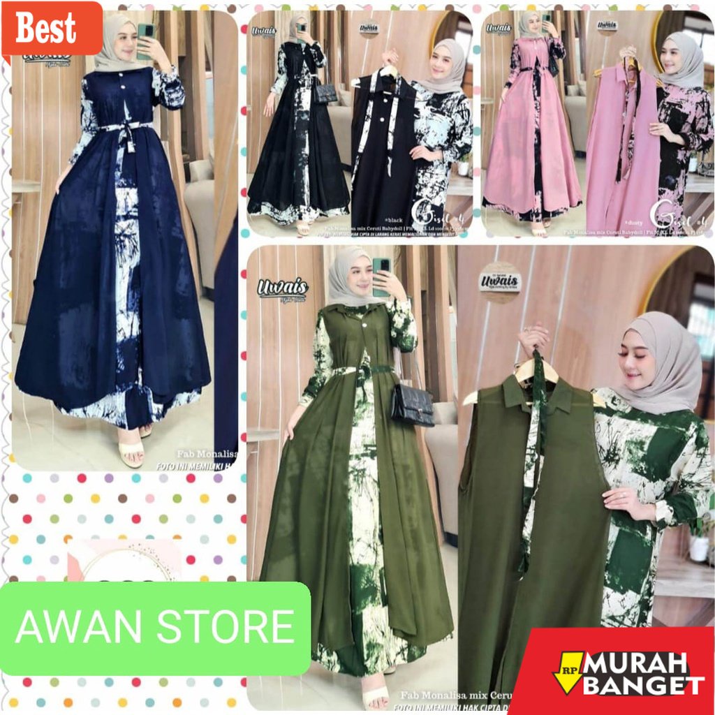 Tren baju lebaran wanita 2023- GAMIS  SUPER JUMBO PLUS BLAZZER CERUTY PISAH/GISEL/ Gamis MONALISA JU