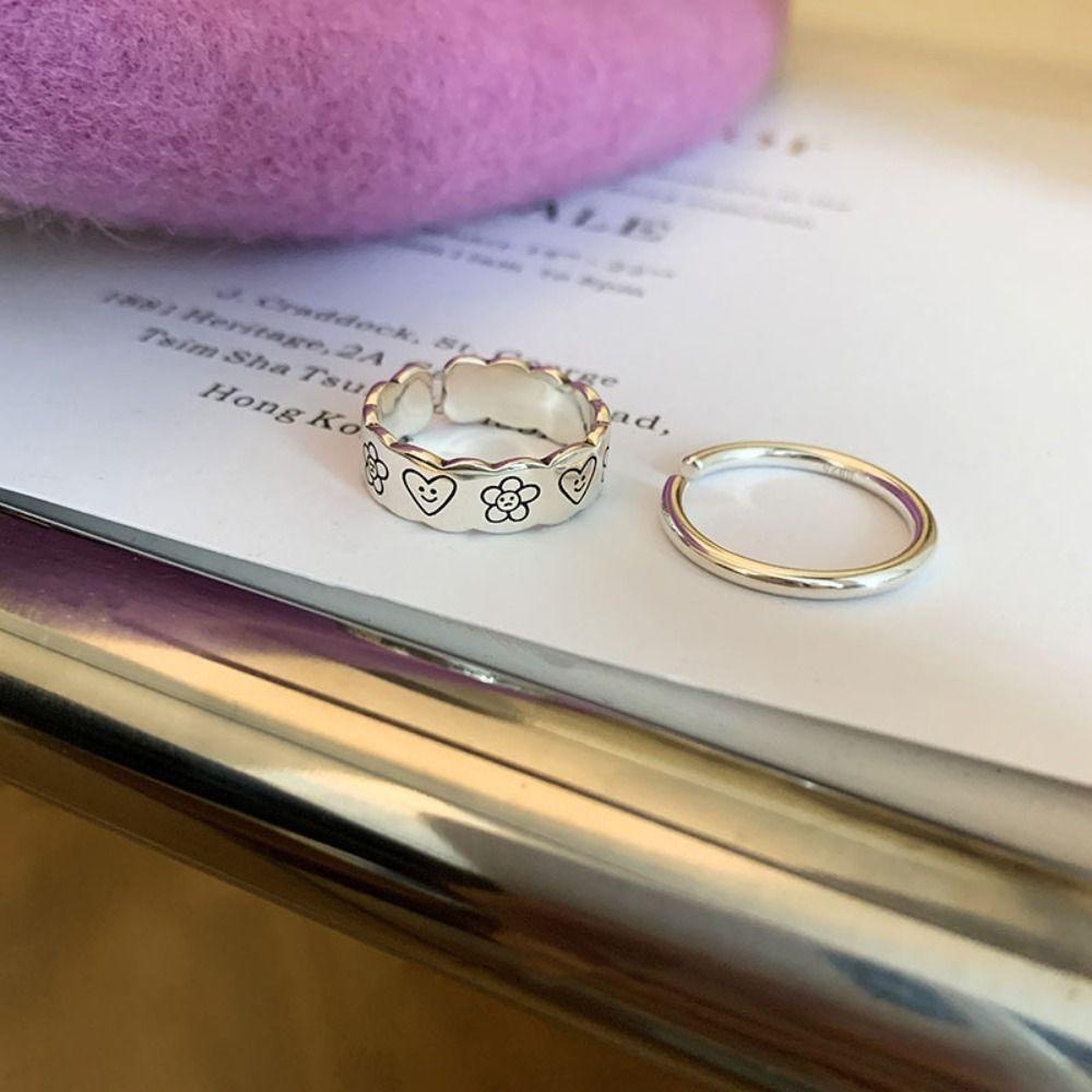 Mxbeauty Wanita Terbuka Cincin Hadiah Wajah Senyum Manis Kepribadian Tidak Teratur Hati Bunga Cincin Gaya Korea Rings