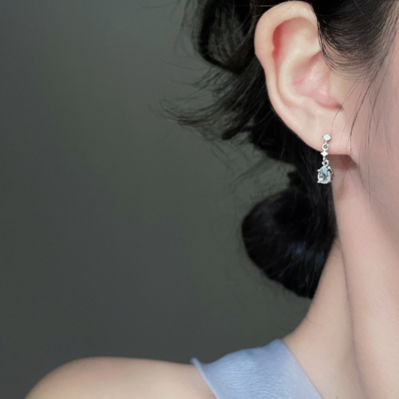 Kami Bunga Delicated s925 Perak Berkilau Berlian Imitasi Drop Anting-Anting Untuk Wanita Gadis Fancy Zirkon Biru Tetesan Air Anting-Anting Pertunangan Makan Pesta Telinga Perhiasan