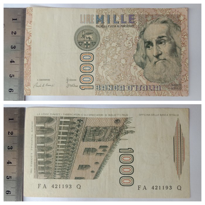 UANG KUNO ITALIA 1000 LIRA ITALIA ASLI TAHUN 1982