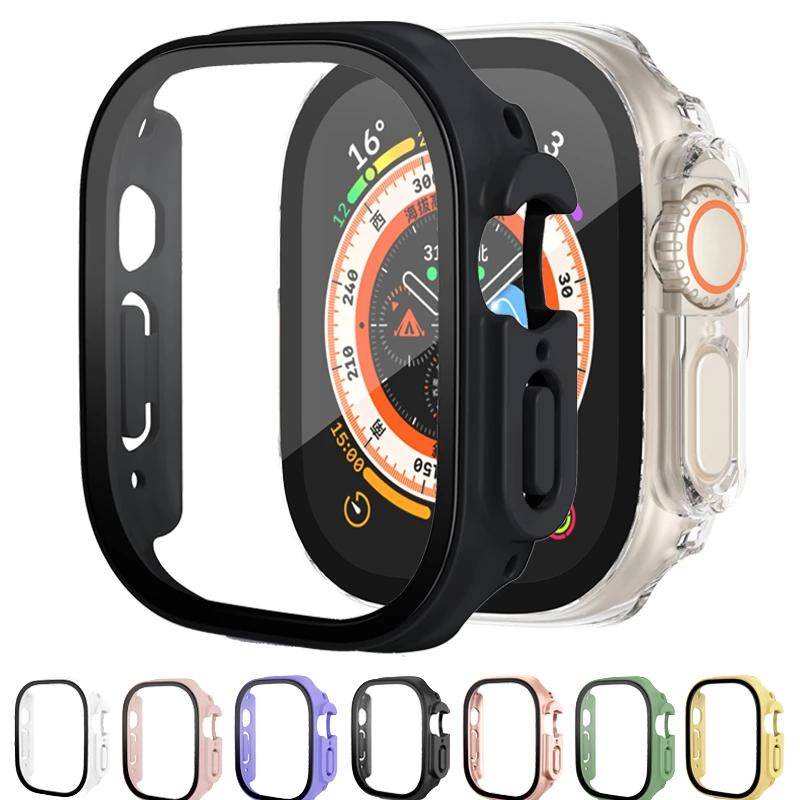 Kaca+case Untuk Apple Watch Ultra 49mm strap smartwatch PC Bumper+Pelindung Layar Tempered Cover iwatch series Aksesoris