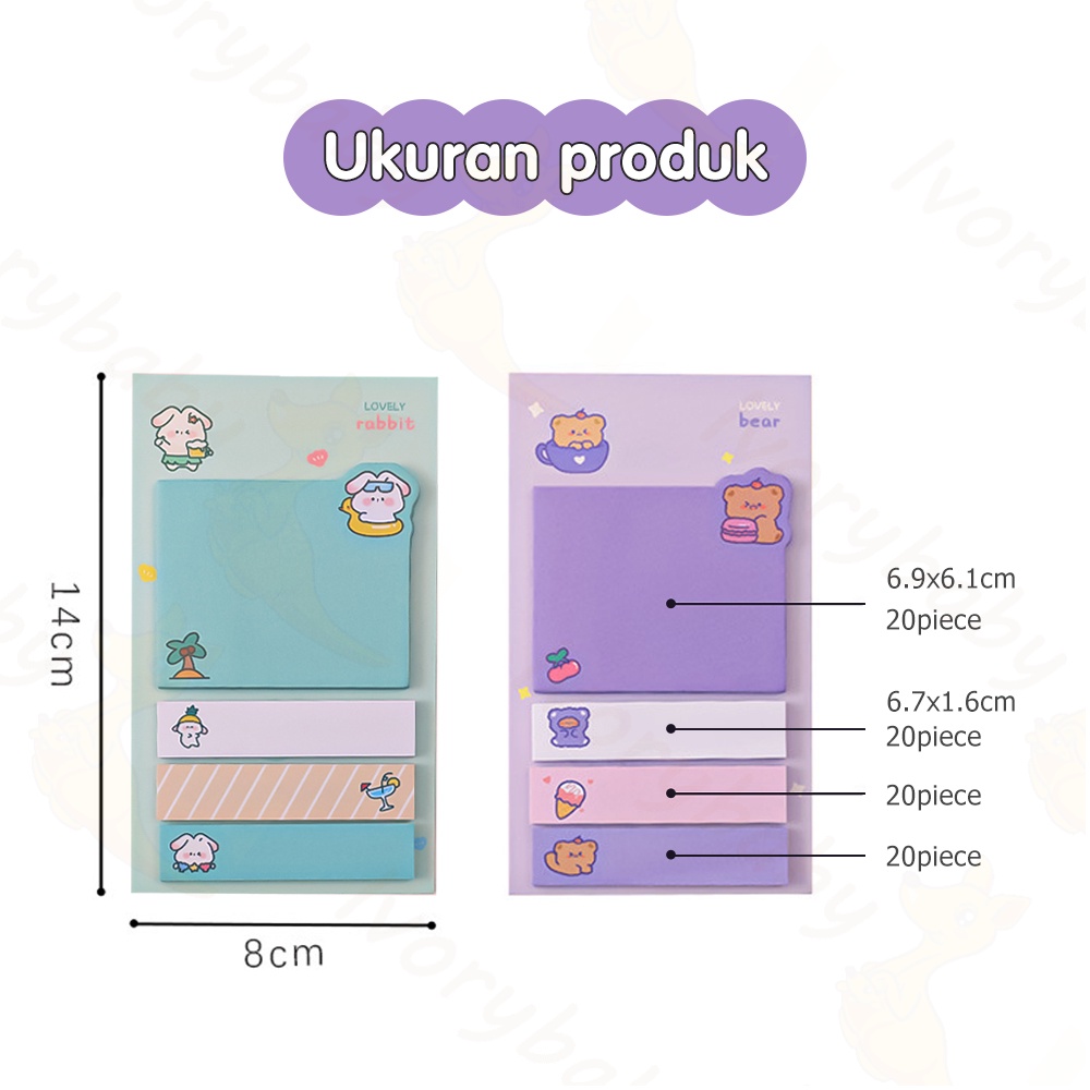 Ivorybaby Sticky notes 6 baris kertas memo 4 line memo note Tempelan lucu