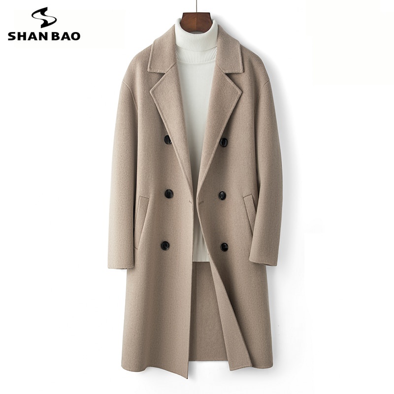 Jas Mewah Kualitas Tinggi Korea Slim Fit Wol Pria Bisnis Kasual Reversibel Wol Mantel Double Breaste