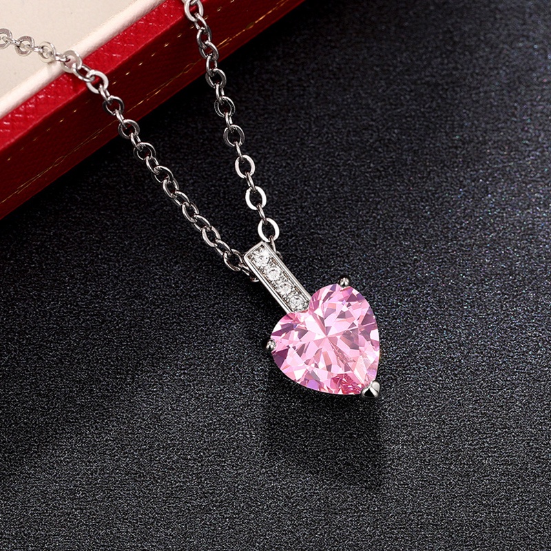 Kalung Liontin Cubic Zirconia Pink Biru Putih Hati Untuk Wanita Pertunangan Pernikahan Trendi Perhiasan Romantis Cinta Necklace