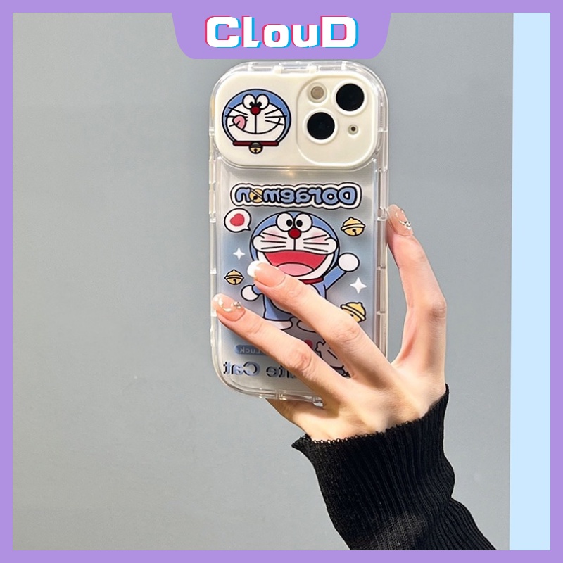 IPHONE Casing Doraemon Kucing Kartun Lucu Kompatibel Untuk Iphone11 14 12 13 Pro Max7 8 Plus XR X XS MAX SE 2020 Kreatif Flip Make Up Cermin Shockproof Lembut TPU Phone Cover