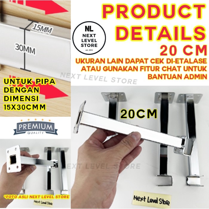 20 CM - Wall Hanging Rail Support Single Hook Kotak Cantolan Pipa 20cm