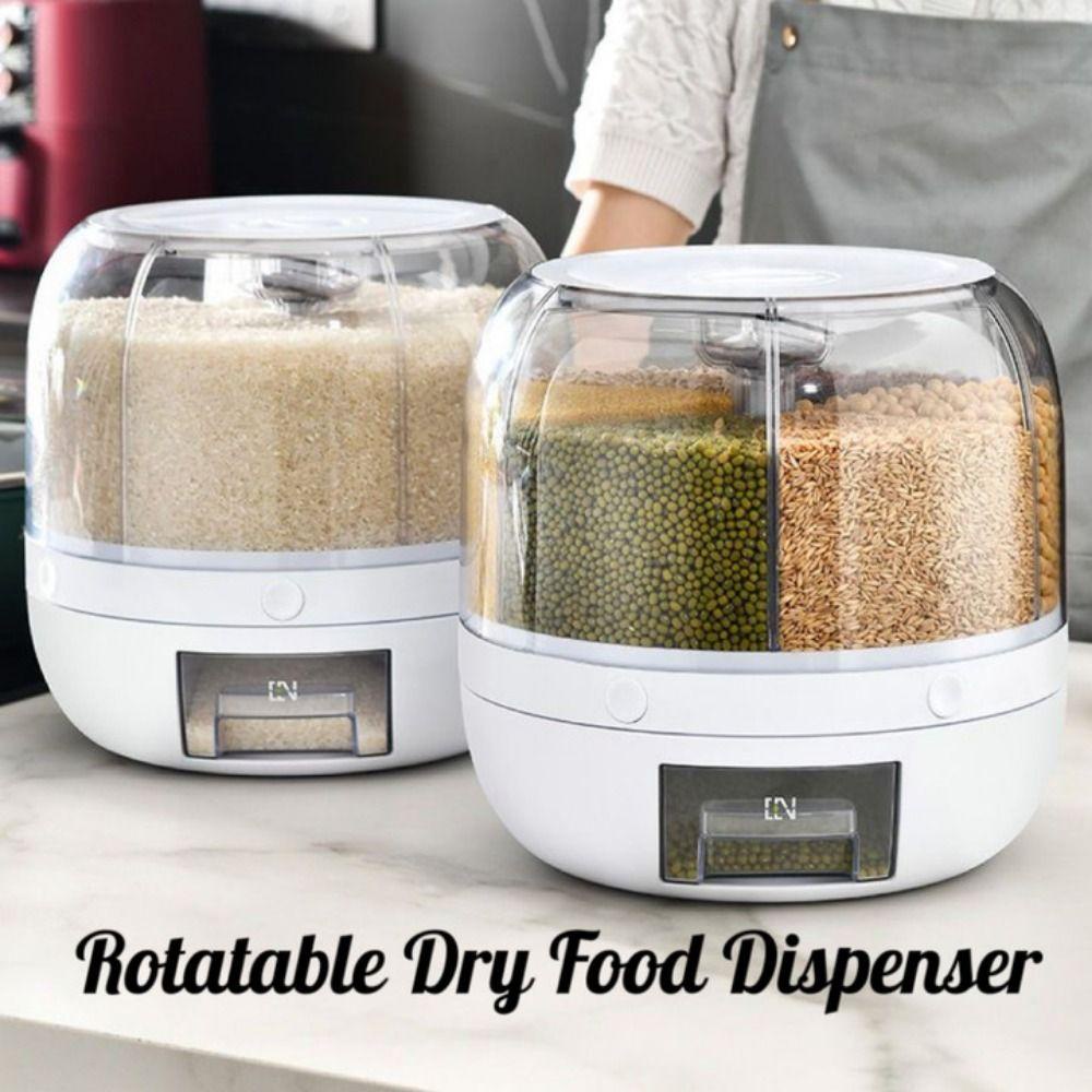 R-FLOWER Dispenser Biji-Bijian Dapur 6-Grid Dapat Diputar Tempat Penyimpanan Biji-Bijian Kapasitas Besar Multifungsi Rice Bucket