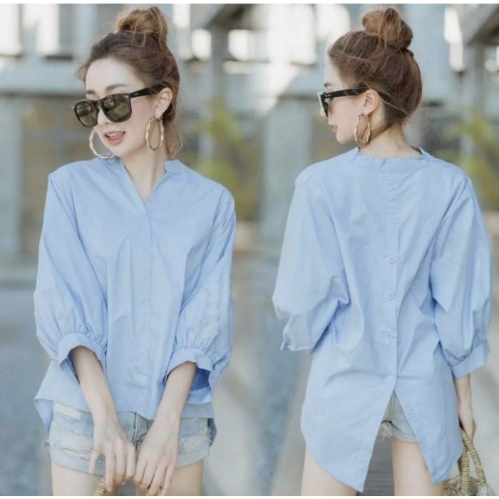 Atasan Wanita Pinguin Blouse White [Baju Atasan Wanita 0117] VDB - SoftBlue Kekinian Gratis Ongkir T