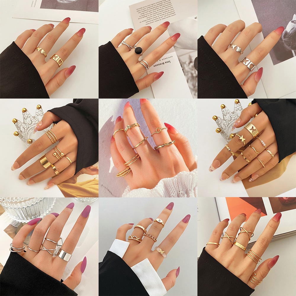 AY(CN) Ifyou Set Cincin Desain Kupu-Kupu Hati Warna Silver / Emas Untuk Wanita