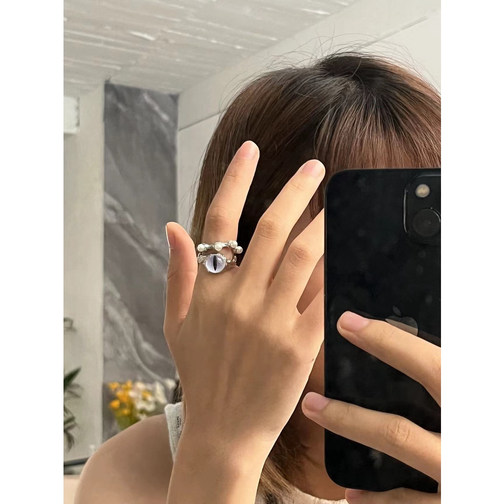 Cincin Mutiara Imitasi Mata Kucing Kepribadian Baru Untuk Unisex Hip-hop Pesona Pembukaan Pasangan Hadiah Aksesoris Fashion