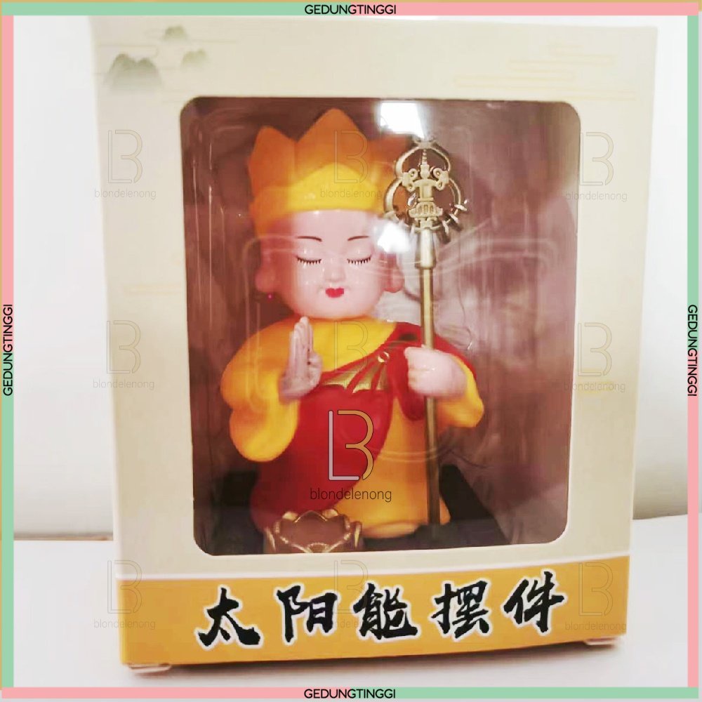 Pajangan Patung Hiasan Biksu Dewa Tongkat Sun Go Kong Wukong Sungokong Julaihut Maitreya Milefo Gelang Tasbih Kalung Necklace Buddha Budha Amitabha Statue Figure Fortune Rejeki Rezeki Feng Shui Keberuntungan Goyang Dashboard Mobil Solar Baterai Kecil Mini