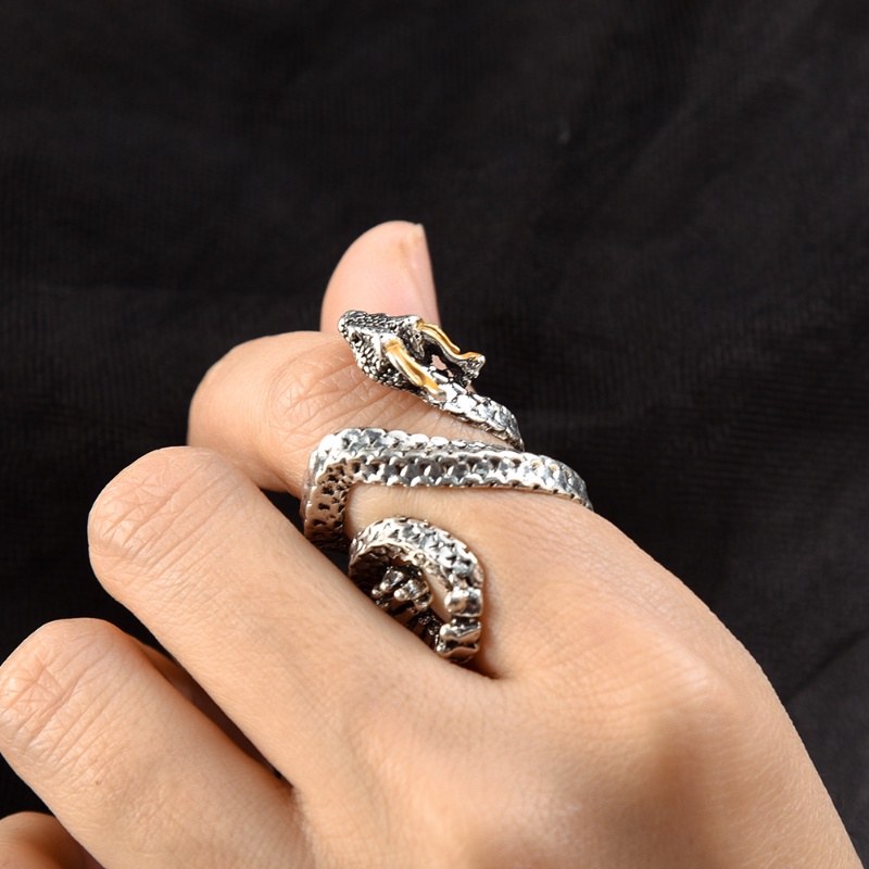 Cincin Ular Vintage Gaya Punk Untuk Pria Wanita/Gothic Tiga Dimensi Berlebihan Snake Ring Perhiasan Fashion