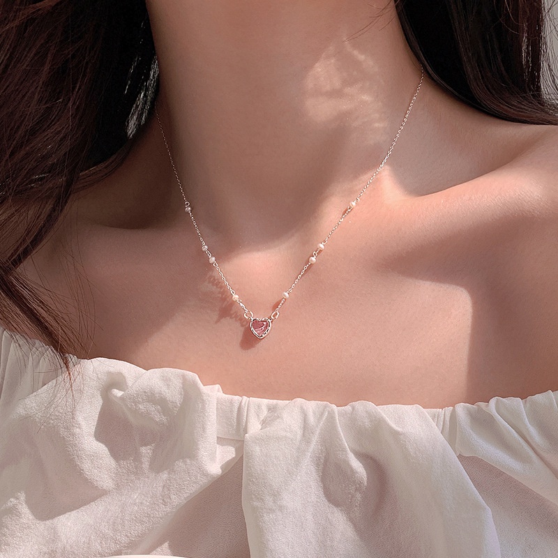 Kalung Mutiara Hati Kristal Fashion Alloy Untuk Wanita