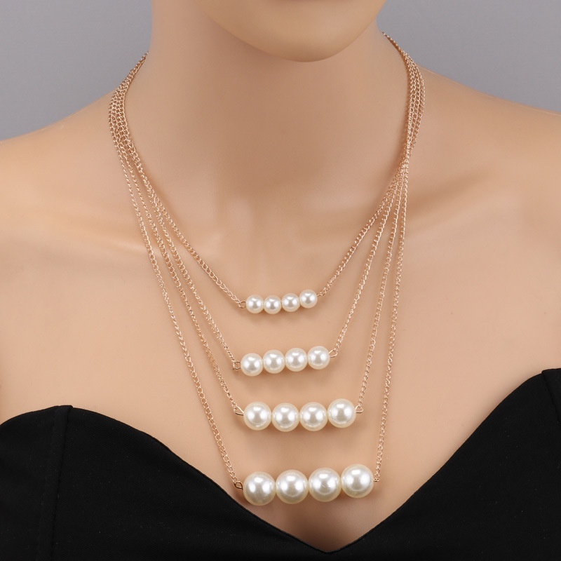 Fashion multi-layer pearl necklace Women's vintage pearl collarbone chain sexy trend jewelry suitable for party gifts